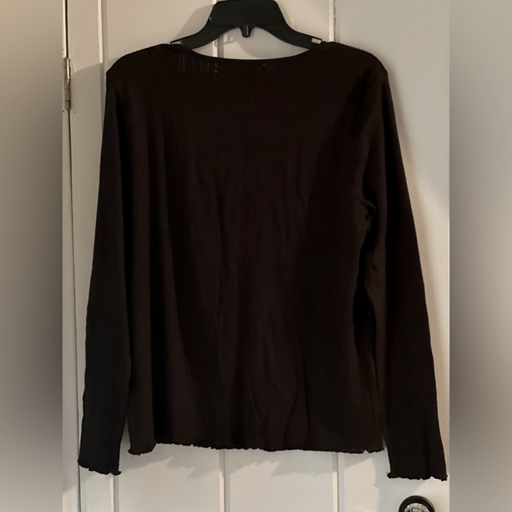 LOFT Black long sleeve v-neck,super soft Pointelle Knit top,Size Large, NWT - Picture 3 of 5